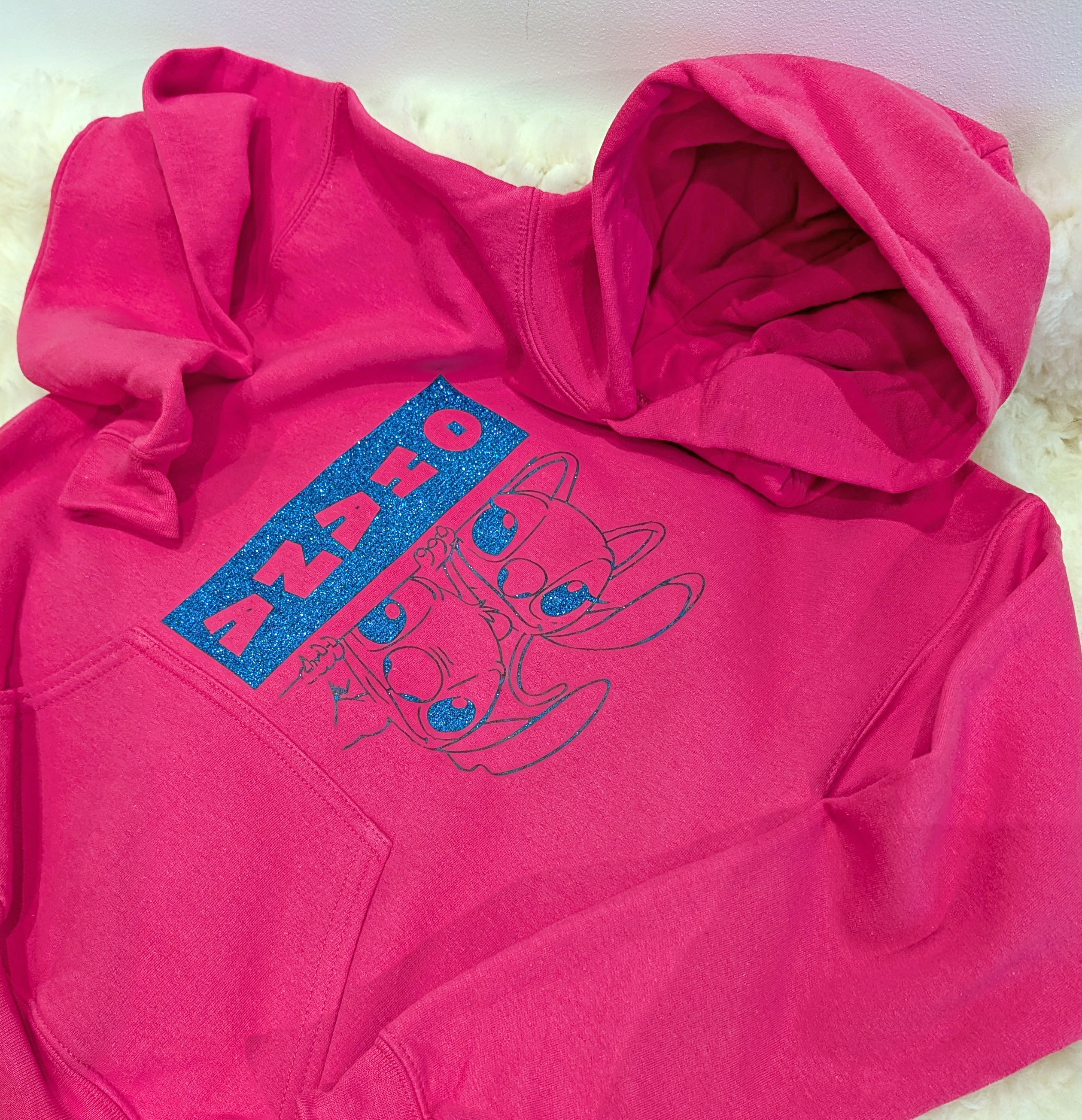 Rosa Hoodie med Stitch och Angel